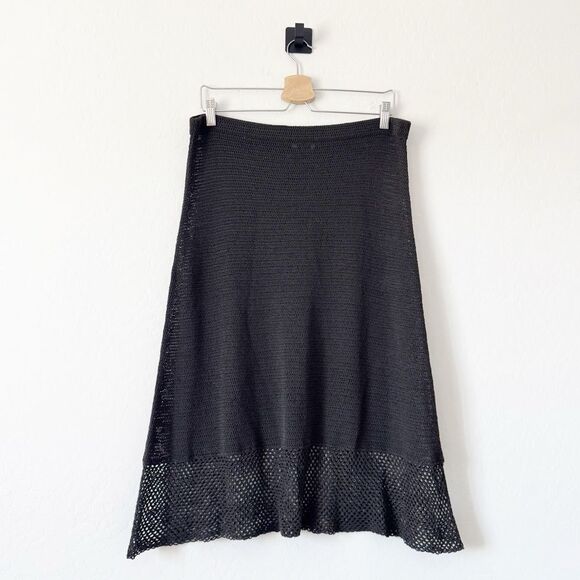 Theory Pull On A-Line Knit Crochet Boho MIDI Skirt in Charcoal Grey Size L - Picture 5 of 6